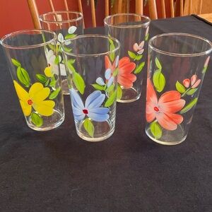 Bartlett Collins Vintage Hand-Painted Magnolia Flower Glasses, Set of 5